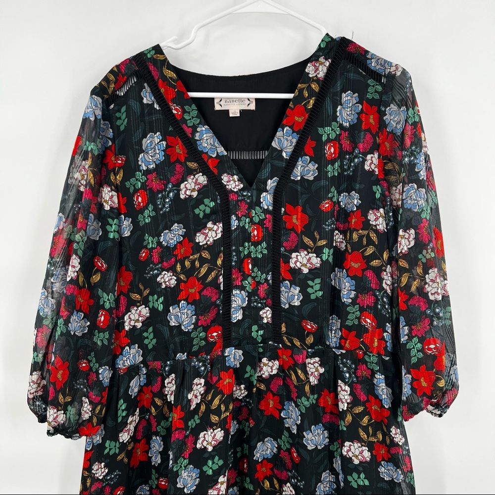 🎉HP🎉 Nanette Lepore Black Floral Dress - size 14 - Picture 3 of 10